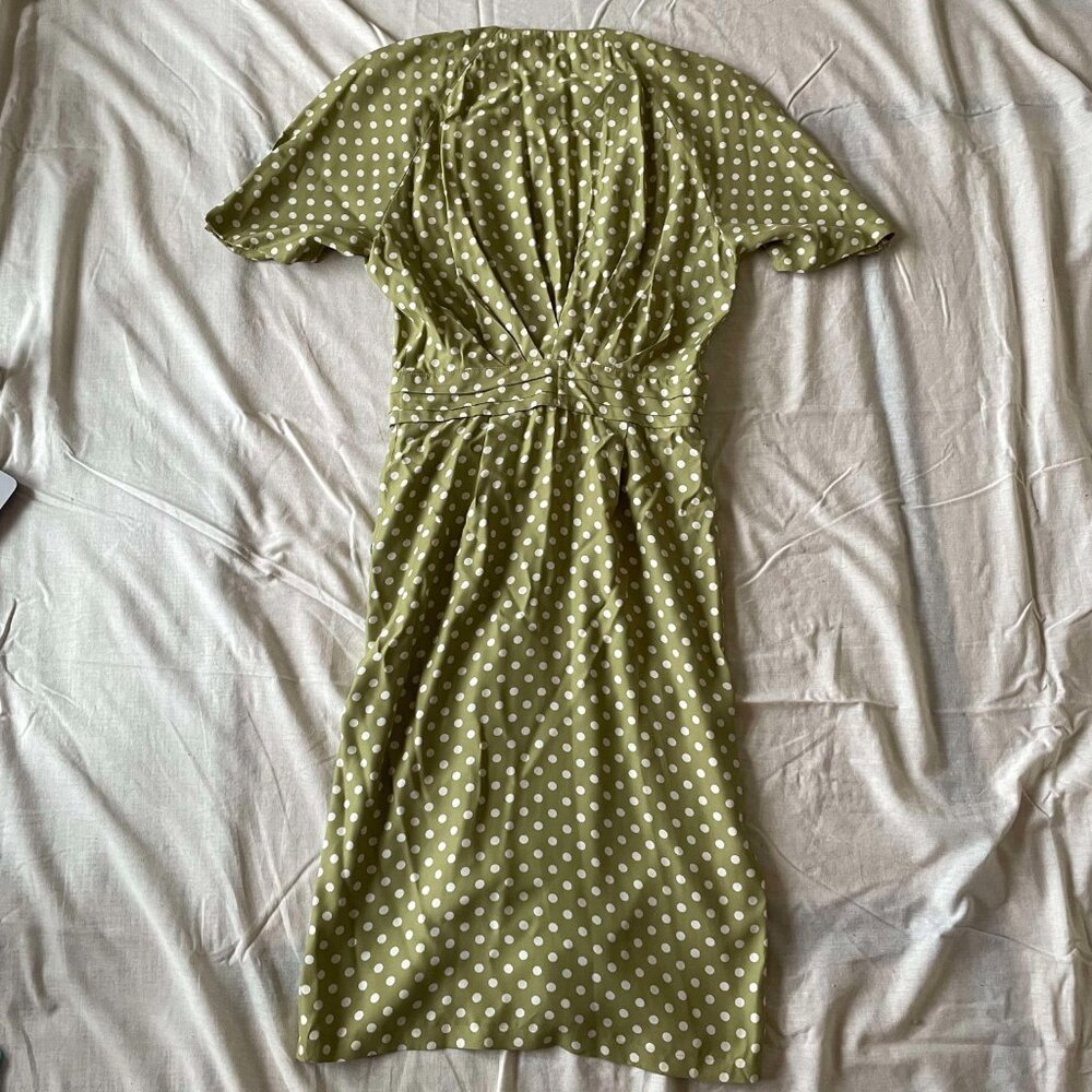 Vintage Retro 80s Sage Green Polka Dot Button-Up Waist Tie Maxi Dress Whimsy - Picture 5 of 5